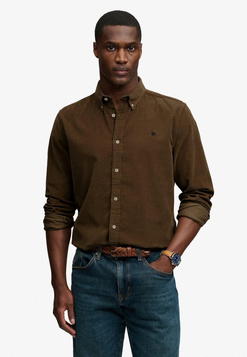 Superdry Overhemd Classic Needle Cord Shirt M4011044a Winter Twig Mannen Taupe