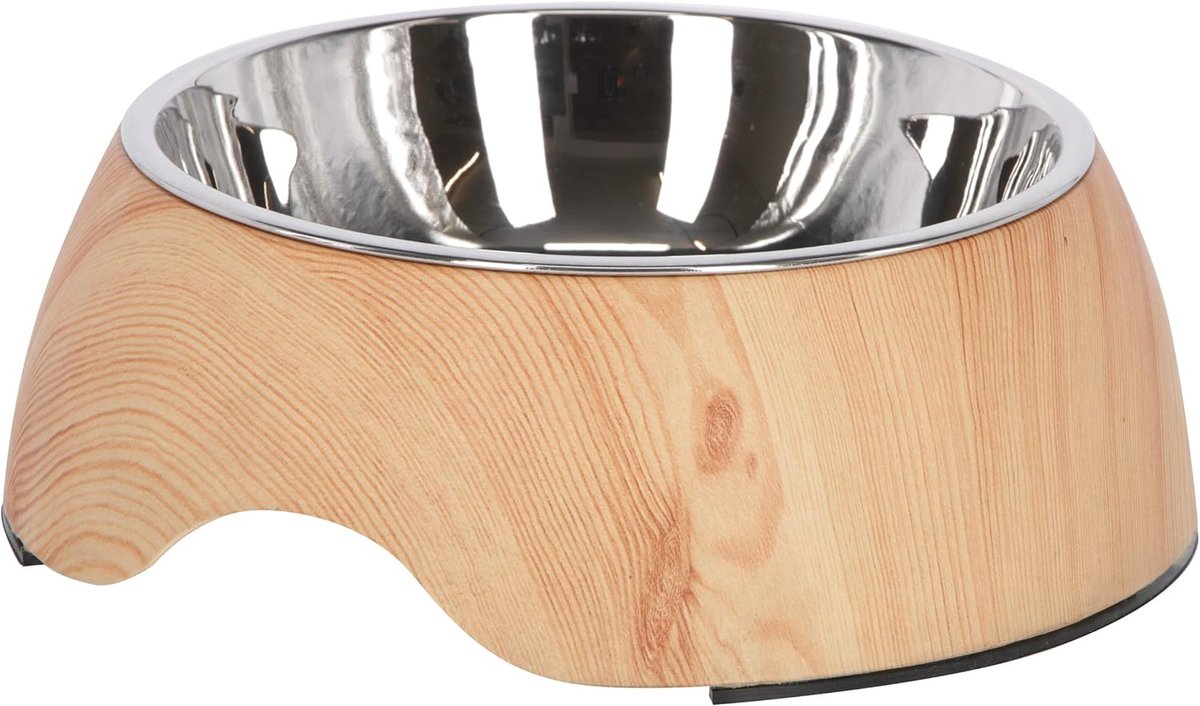 Melamine Houtschaal - Voerbak Hond - Eten Serveren - Dubbel Materiaal - 250 ml - Houtkleurig