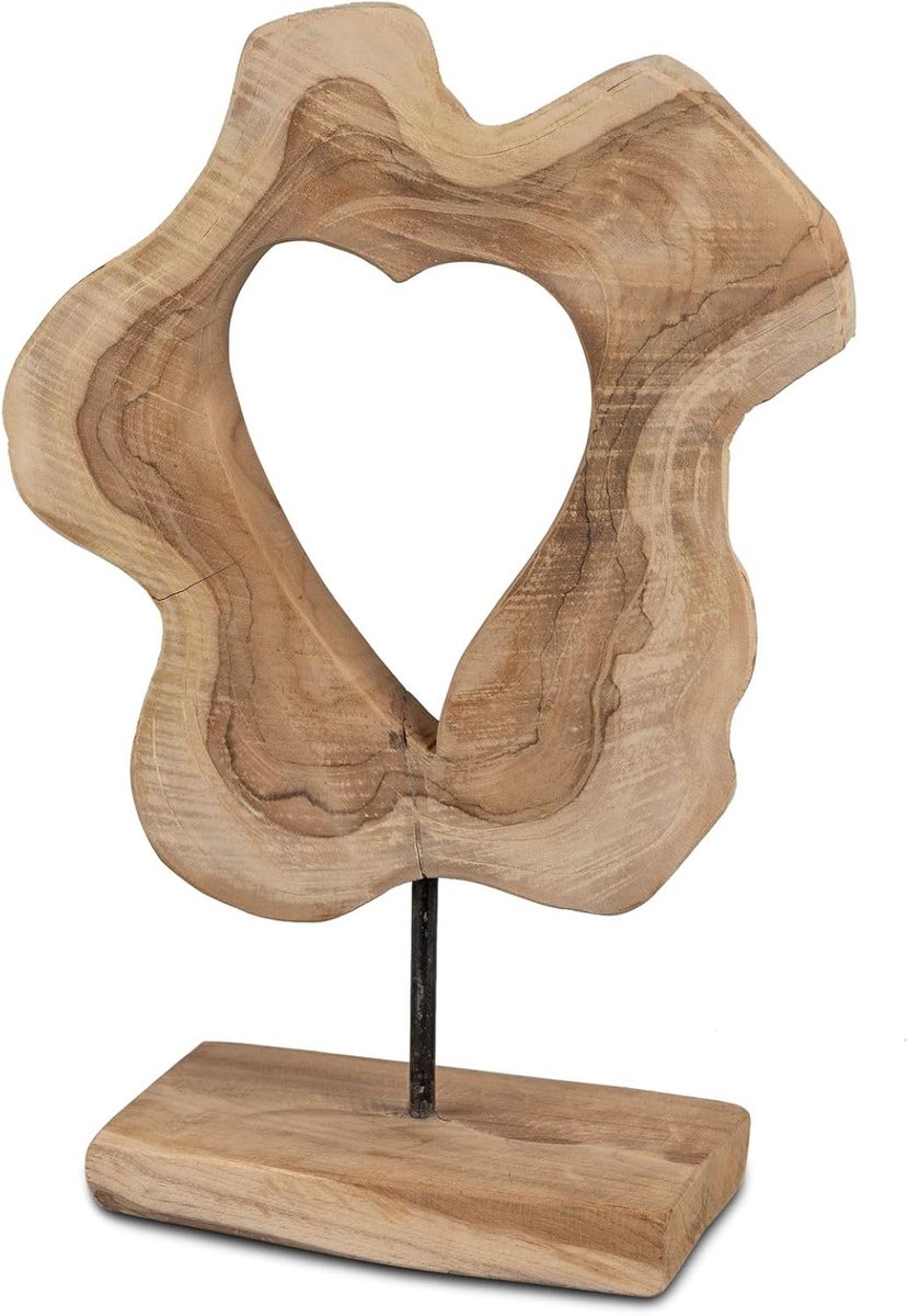 Decoratief Hart - Object op voet - Woonkamer decoratie - Natuurlijk teak hout - 30x50cm - Naturel
