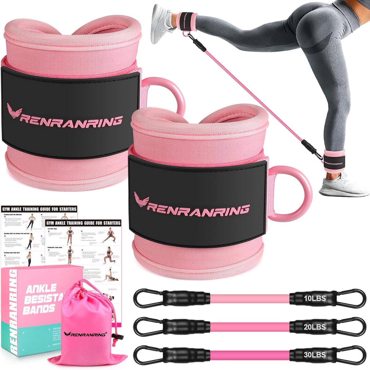 Enkel Weerstandsbanden - Trainingsband Manchet - Benen Billen Training - Stapelbare Niveaus - 18x16x7 cm - Roze