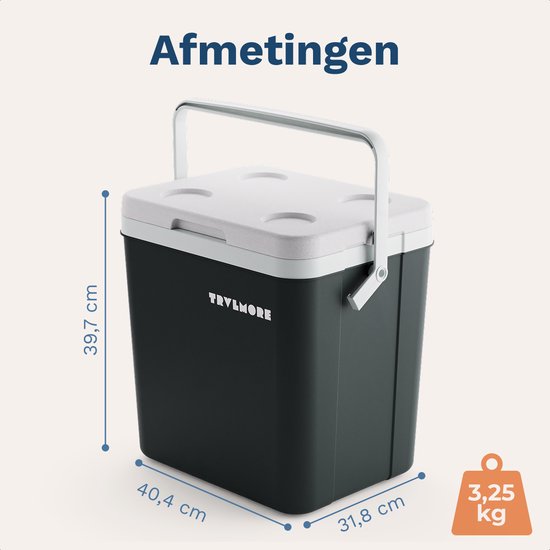 TRVLMORE Koelbox 26L - 65 Uur Koeling - Frigobox - Inclusief 2 Koelelementen - Antraciet van Merkloos — afbeelding 5