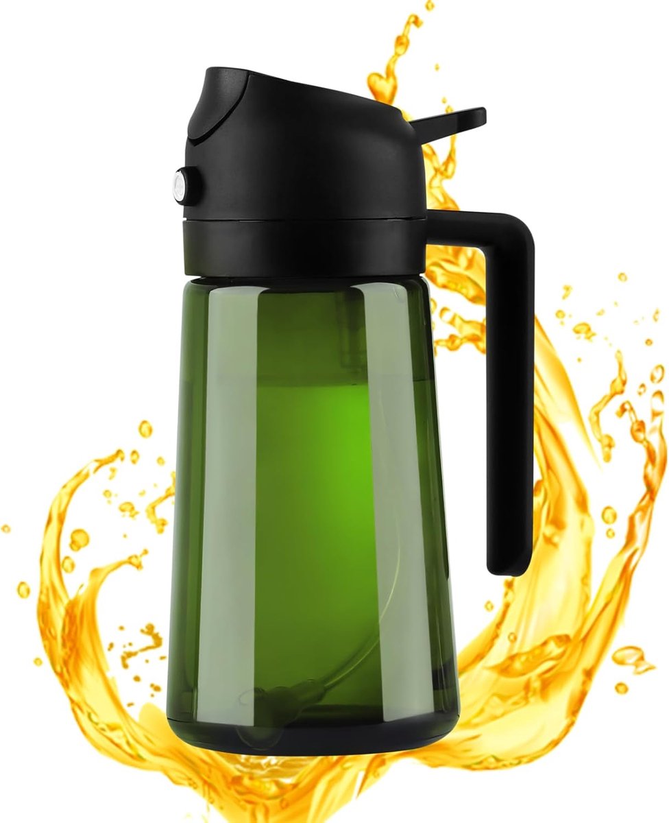 Oliesproeier Glas - Oliedispenser Fles - Koken Grillen - UV Bescherming - 470 ml - Groen