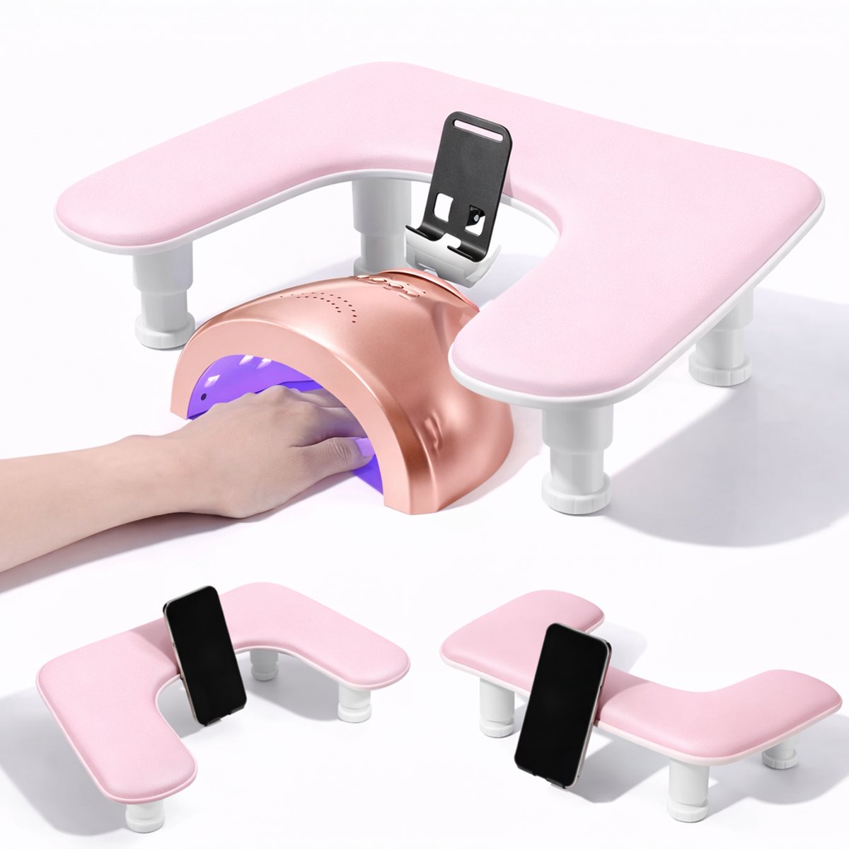 Armsteun - Nagel armsteun - Hand armsteun kussen - met telefoonhouder -Manicure Nagelstyliste - Roze Manicure kussen -Nageldroger-Nagelkussen-Manicure Handkussen-Handkussen-Manicure Tafel voor Nagelstudio-Nagelverzorging-Acrylnagels-Gelnagels-Gellak