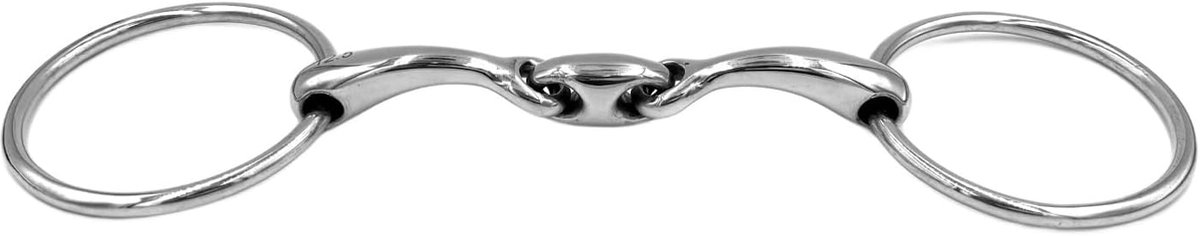 Paarden Bit - Dubbel Gebroken - Zachte Inwerking - Anatomisch Gevormd - 65mm Ring 14mm Dik - Zilverkleurig