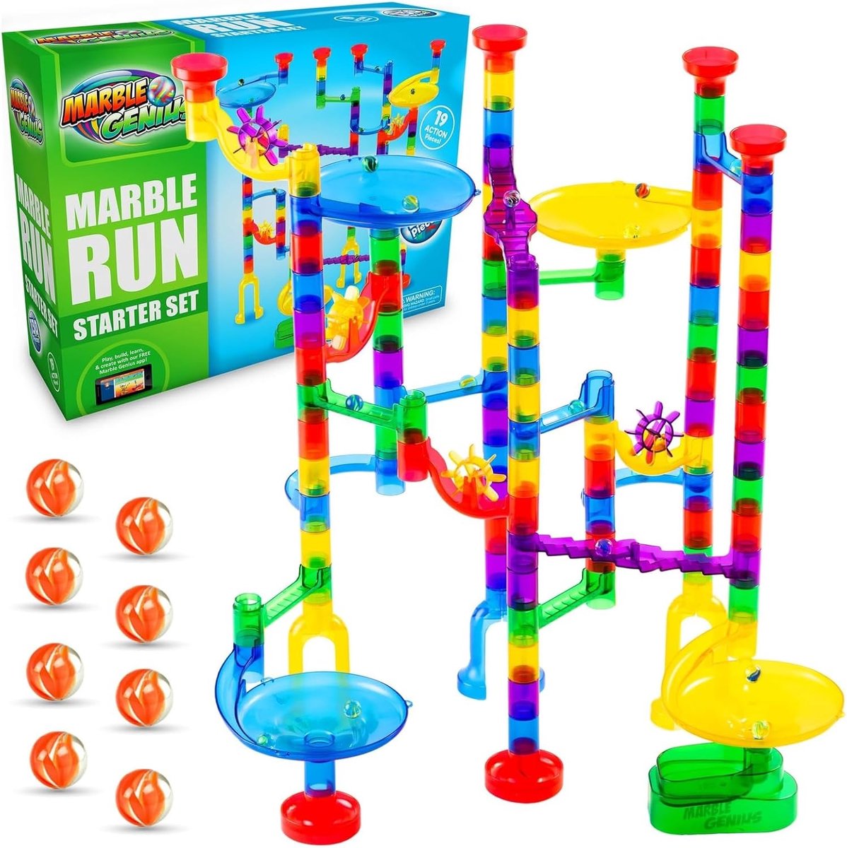 Knikkerbaan Set - Doolhof Spel - Educatief Spelen - 130 Transparante Stukken - 26x26x17 cm - Gekleurd