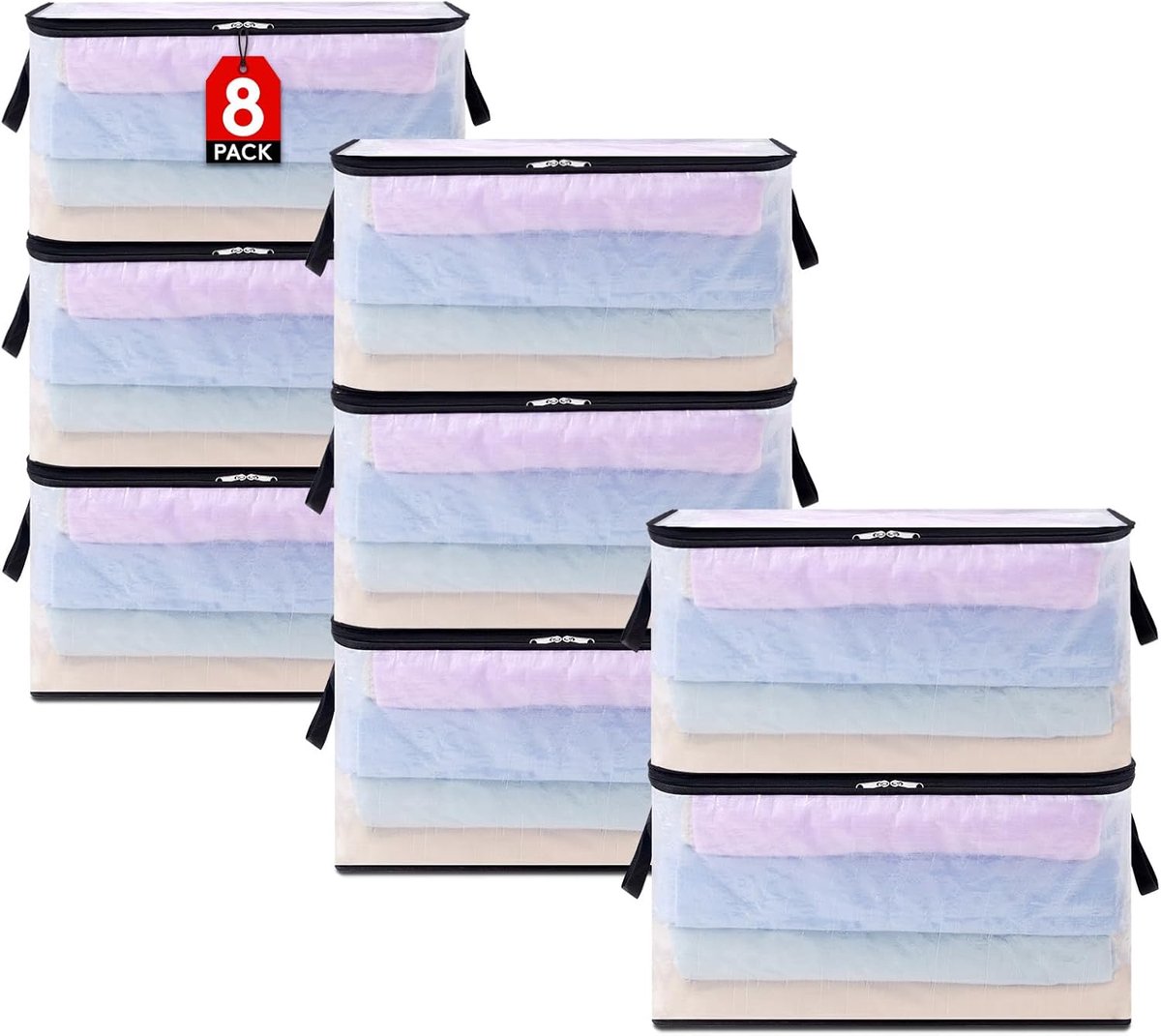 Kleding Opbergzakken Set - Transparante Opbergboxen - Seizoensspullen Opbergen - Opvouwbaar Stevig PP - 8x 60L - Doorzichtig