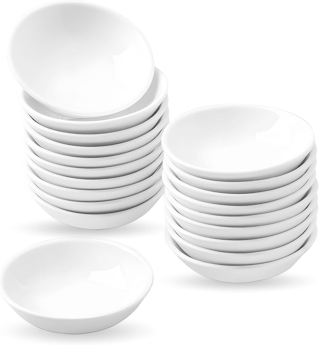 Dipschaaltjes Set - Sausbakjes - Serveren van Hapjes - Vaatwasser Vriezer Oven Veilig - 7.4 x 2 cm - Wit
