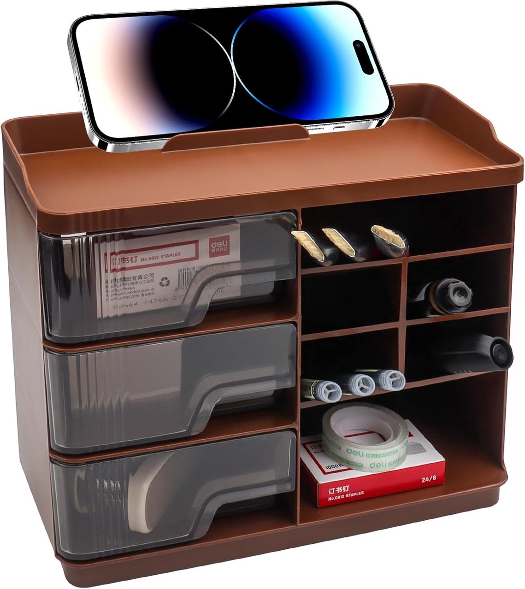 Bureau Organizer - Opberger Bureau - Kantoor Thuis - Stofdicht Ontwerp - 23.5x19.5cm - Koffie
