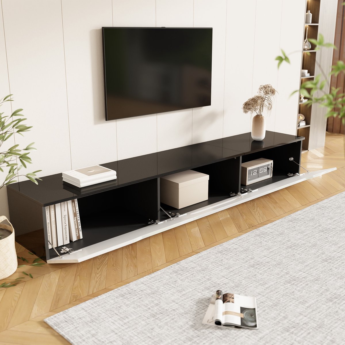 MODENUIT Tv-Meubel - Ledverlichting En 3 Deuren - Voor Woonkamer, Staand of Wandmontage - 