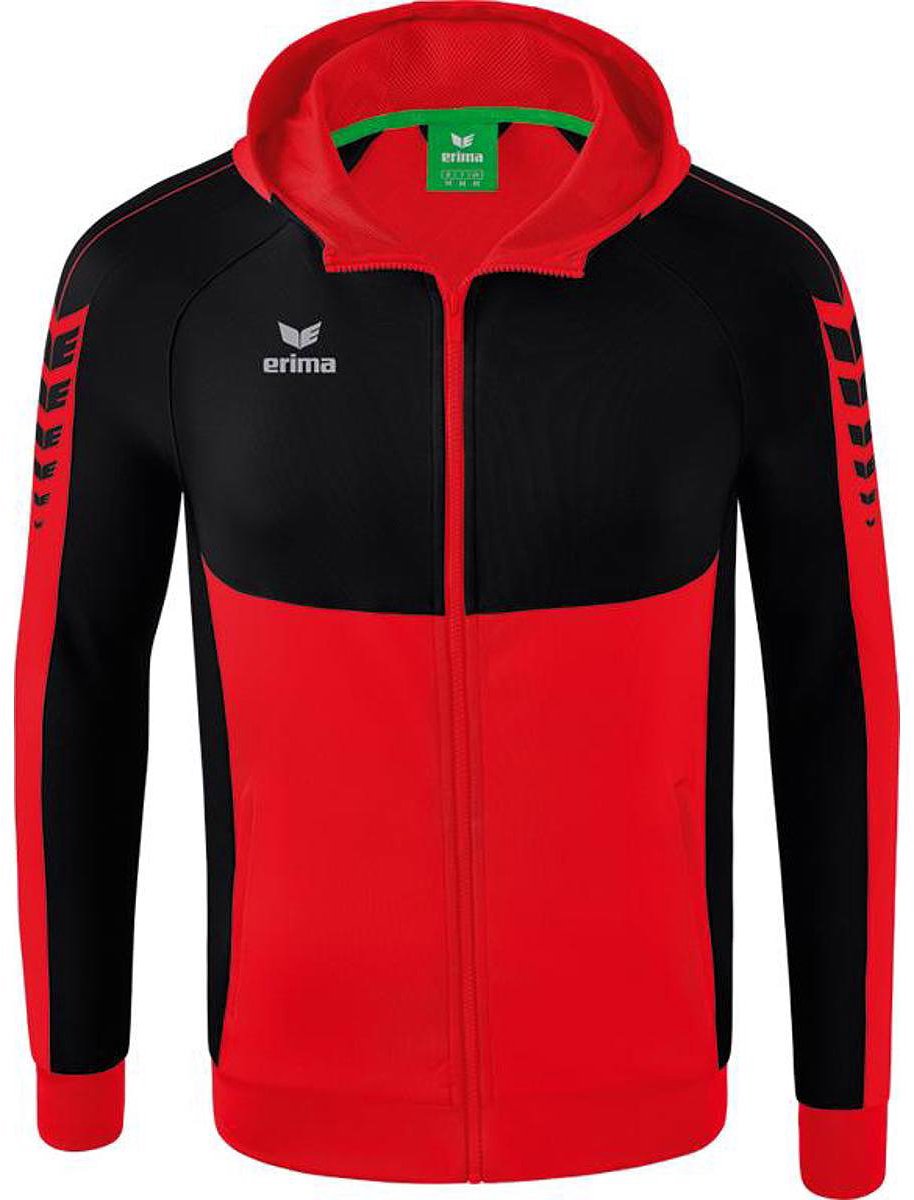 Erima Six Wings Trainingsjack Met Capuchon Kinderen - Rood / Zwart | Maat: 164