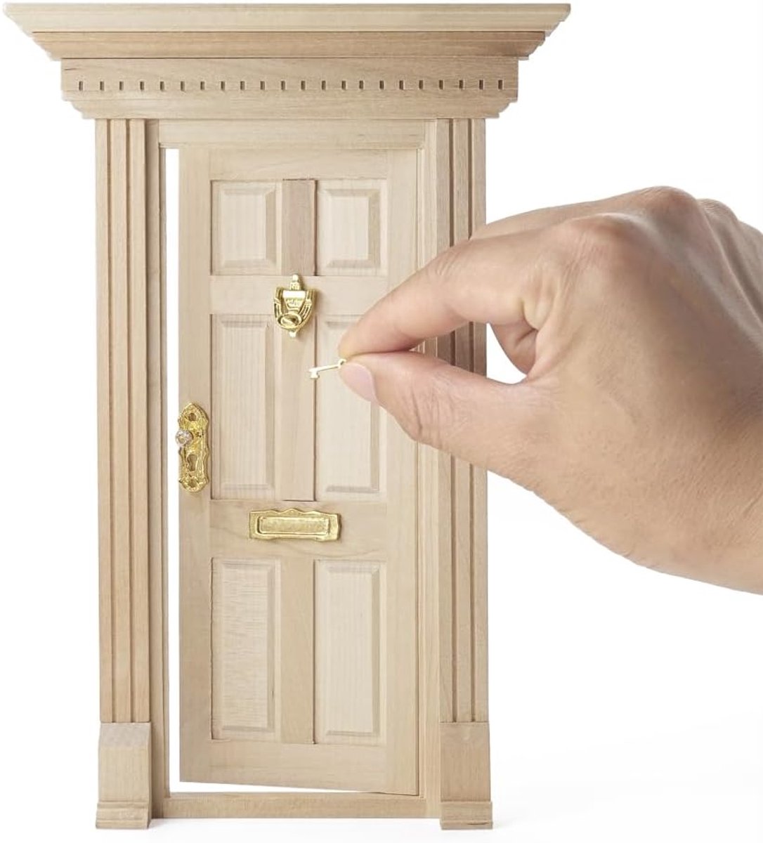 Poppenhuis Voordeur - Miniatuur Deur - Poppenhuis Decoratie - Inclusief Beslag - 14.2 cm - Onafgewerkt Hout