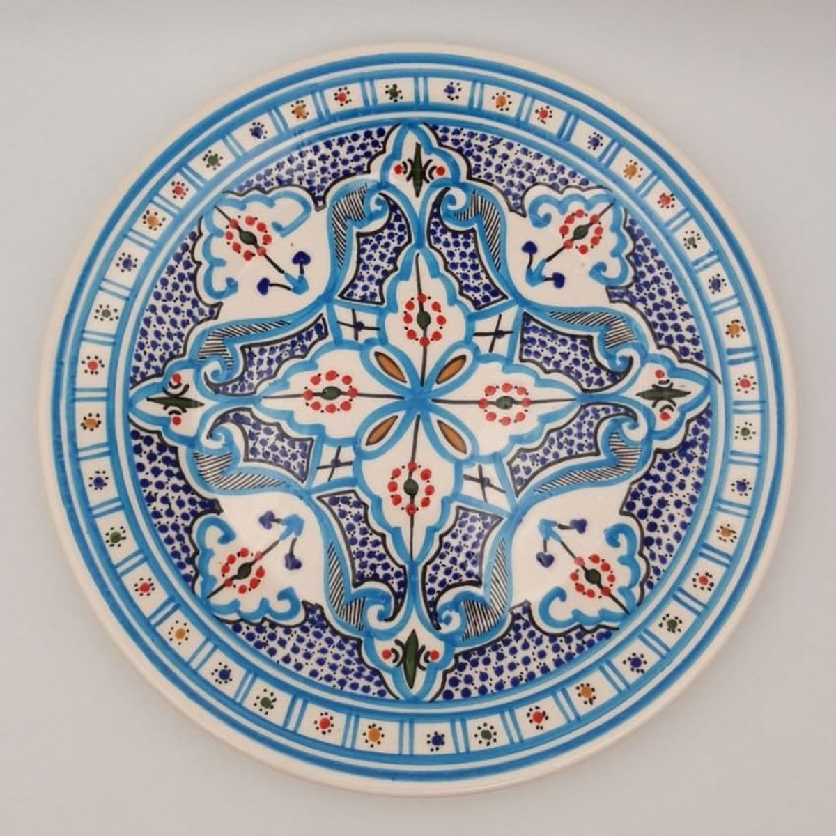 Handgemaakt Turks Rond Serviesbord Turquoise 28 cm