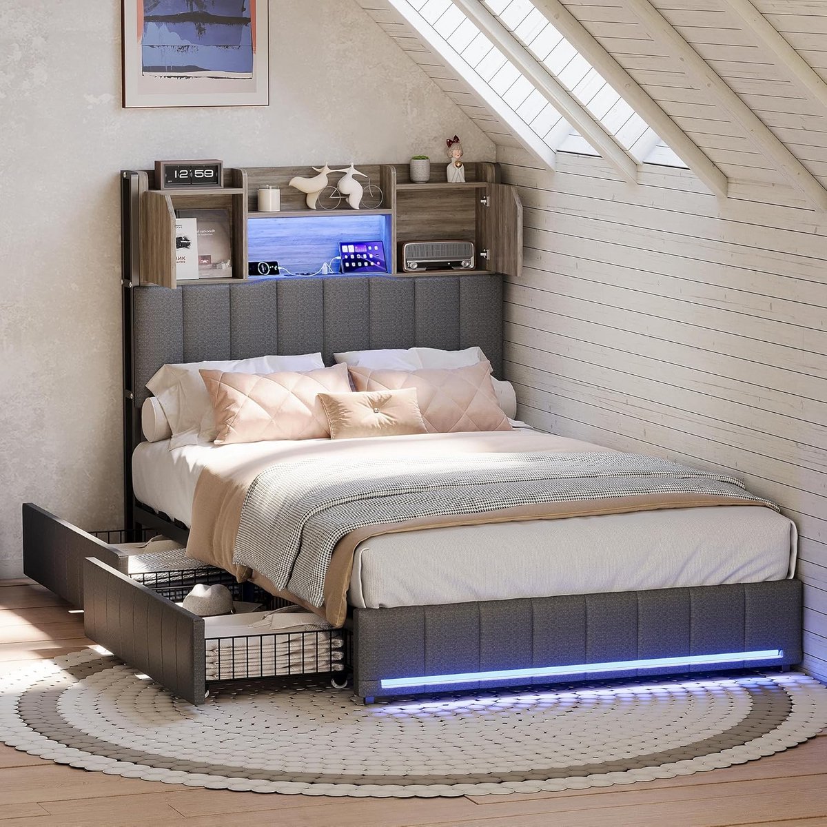 Eenpersoonsbed 90x200 met Opbergruimte, LED Verlichting en USB-C Opladen