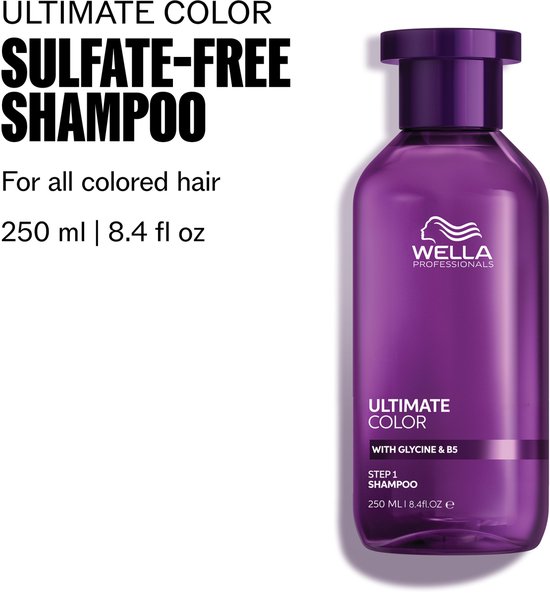 Paarse fles Wella Professionals Ultimate Color Sulfaatvrije Shampoo.