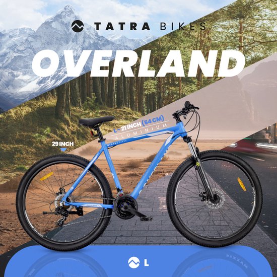 Tatra Bikes Mountainbike 29" Overland, MTB-fiets voor dames en heren, fiets 29" - 21 inch aluminium frame, 21 versnellingen, schokdemper, schijfremmen - Blauw van Tatra Bikes — afbeelding 5