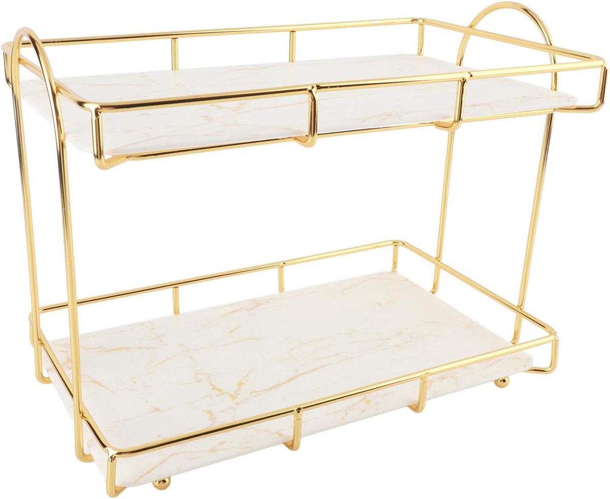 Countertop organizer voor badkamer - 2 tier make-up opslag plank met gouden coating
