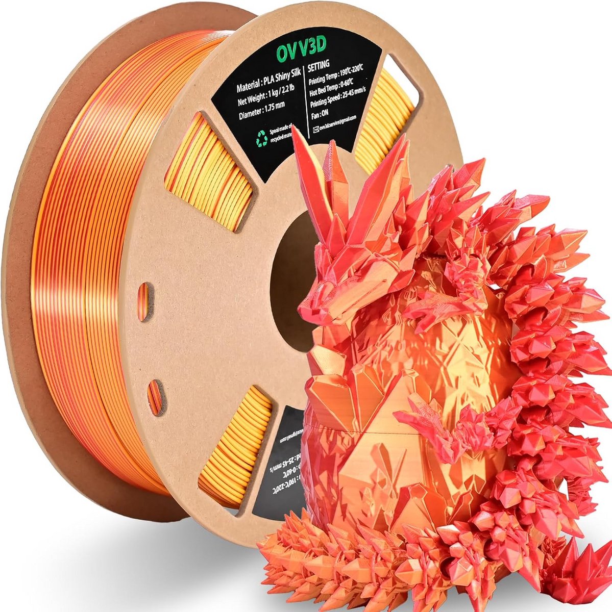 Zijdeachtig Twekleurig PLA Filament 1.75mm voor 3D Printer - 1kg Goud Rood