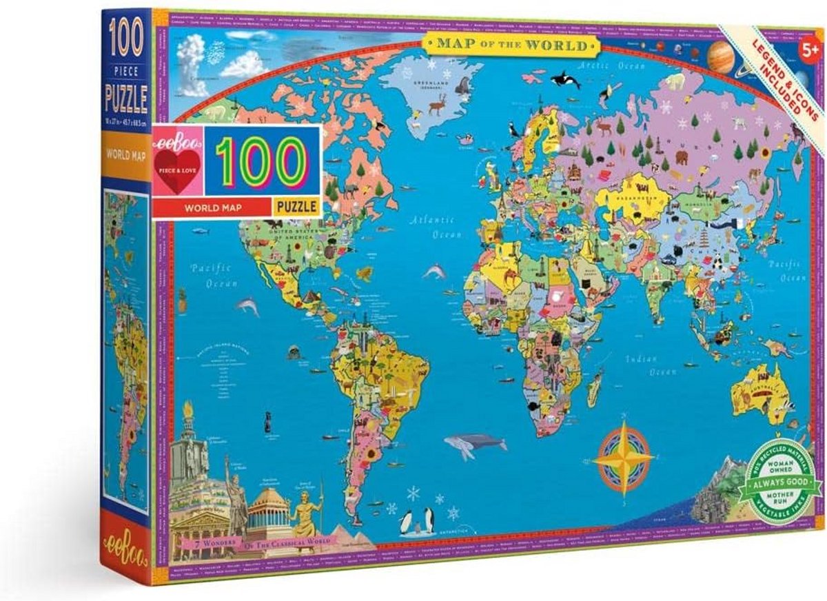 Educatieve Wereldkaart Puzzel voor Kinderen - 100 Stukken