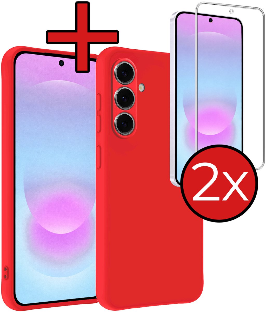 Hoesje - Met 2x Screenprotector - Geschikt voor Samsung Galaxy A37 - Sterk & Shockproof - Telefoon Hoes - Back Cover - Siliconen Case - Telefoonhoes - Rood