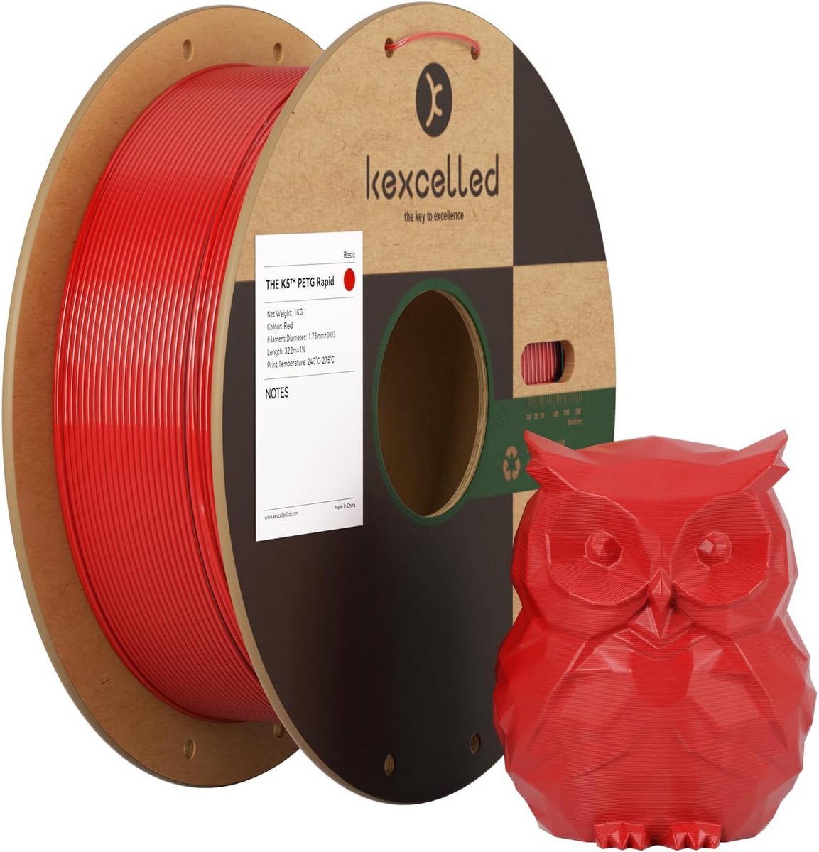 PETG 1.75mm 1KG Hoge Snelheid 3D Printer Filament Rood met Hitte- en Chemische Weerstand