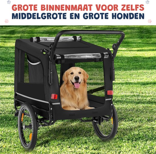 JC Pets Hondenfietskar – Opvouwbare Hondenkar 3 in 1 – Fietskar Hond Jogger Buggy – Tot 50 KG – Inclusief Beschermhoes en Veiligheidsslot – Voor Kleine Middelgrote en Grote Honden