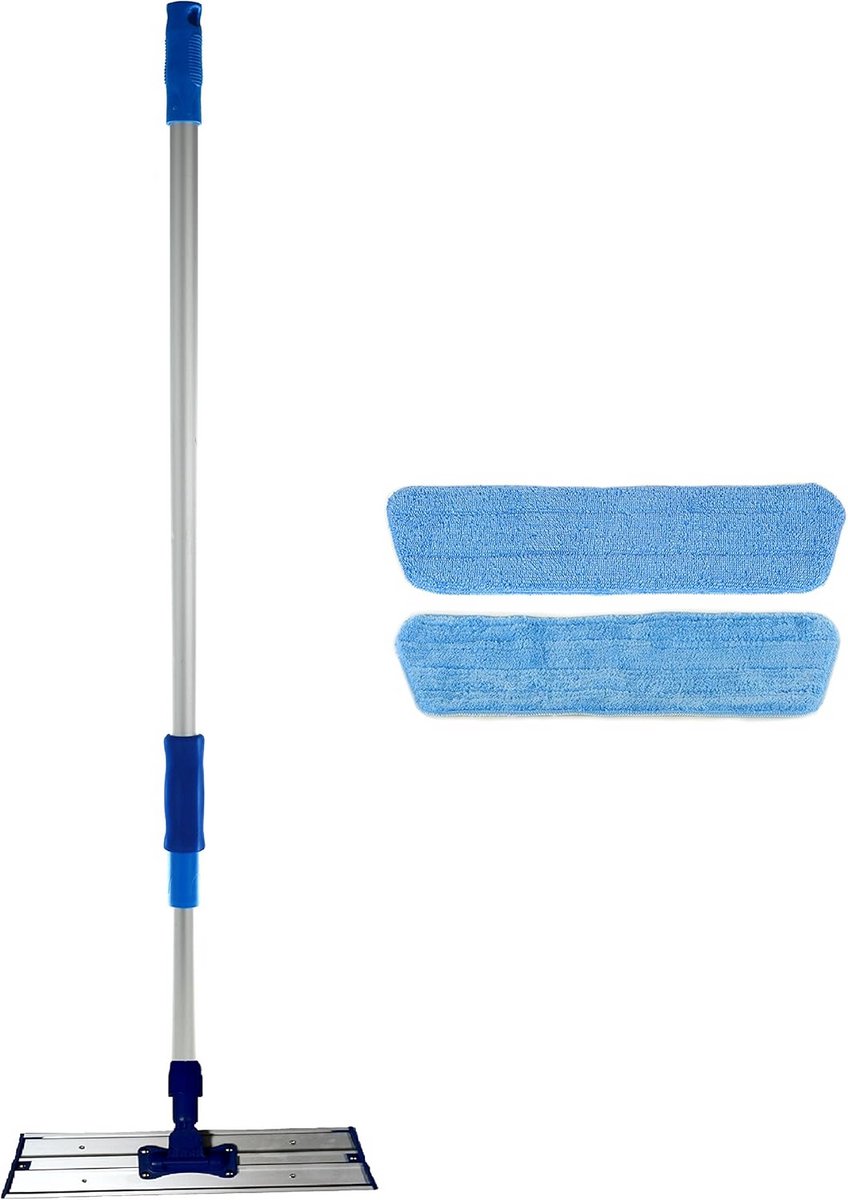Professionele Microvezel Dweilset 40 cm met Telescopisch Aluminium Steel en Twee Pads