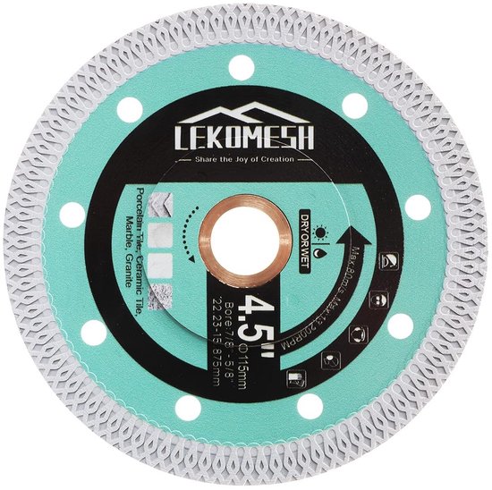 QWORK Diamantkomschijf – 115 X 22.2 Mm – Voor Beton, Tegellijm, Graniet, Natuursteen – Met 8 Zuiggaten – Stil & Trillingsvrij – Haakse Slijper