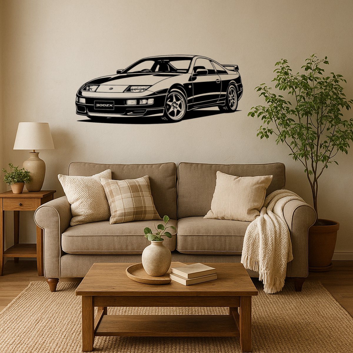 BR2Laser Nissan 300ZX – Wanddecoratie – Lasergesneden Hout – Autokunst – 35 cm Breed