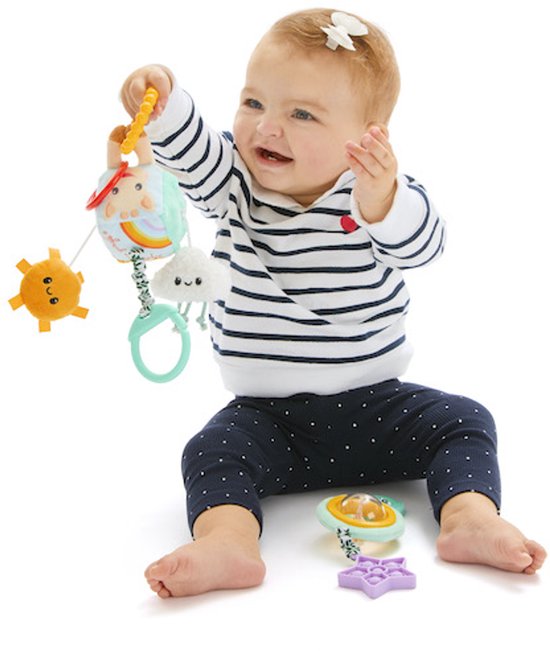 Sophie de Giraf Set van 2 Activiteitenspeeltjes - Zintuiglijke Hangspeeltjes met Spiegel, Trekspeeltje, Getextureerde Ringen & Sensorische Pop‑it Ster - Baby Ontwikkeling & Motoriek Speelset - vanaf 0 maanden van Sophie de Giraf. — afbeelding 2