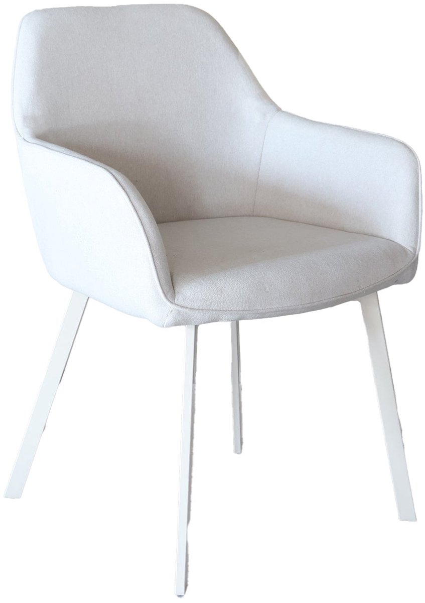 Lizzely Garden & Living SET DEAL: 4 stuks Eetkamerstoel met armleuning beige linnen stof Maris eetstoel zetel