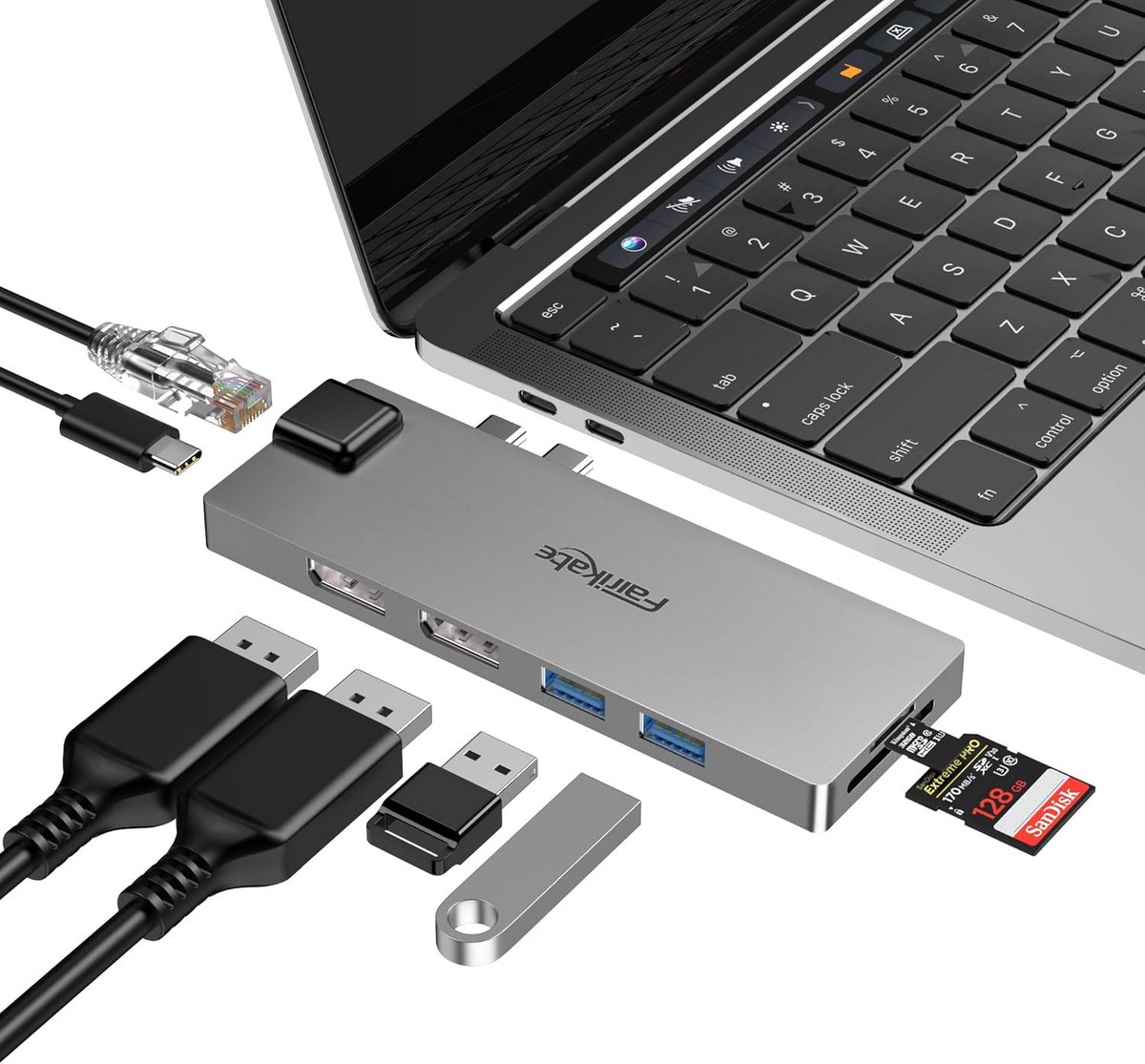 8-in-1 USB-C Hub Adapter met 4K@60Hz DisplayPort, USB 3.0, RJ45, SD/TF Kaartlezer en PD