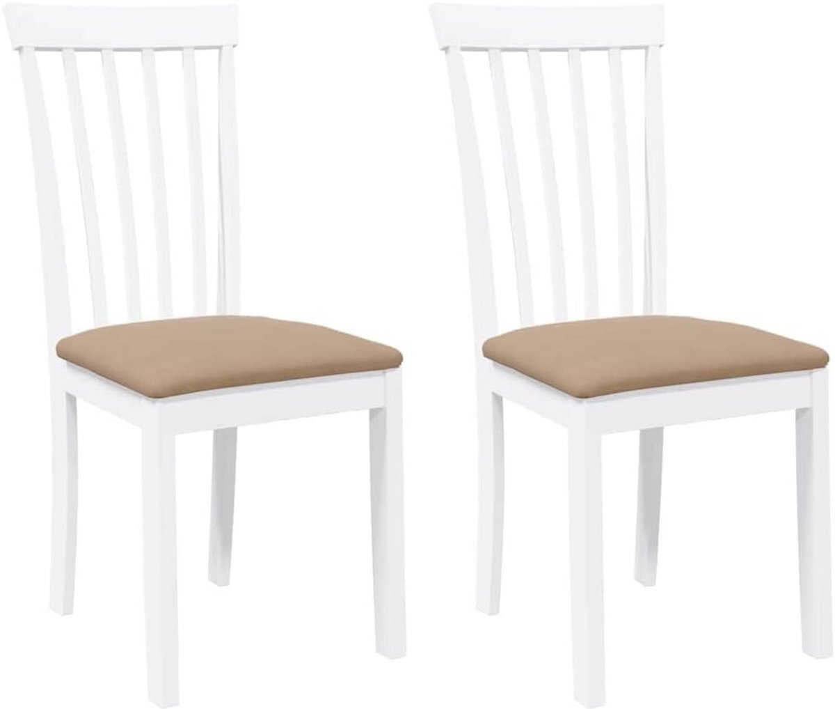 Set van 2 Eetkamerstoelen met Kussens Massief Hout Wit