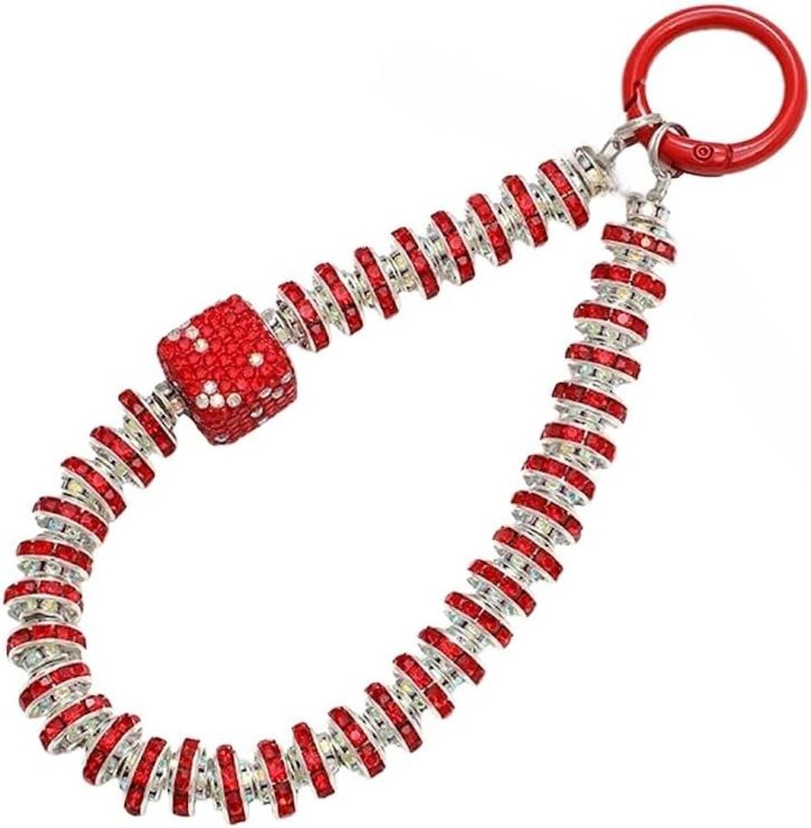 Korte parels mobiele telefoonketting met strass, sleutelband en armbandrij.