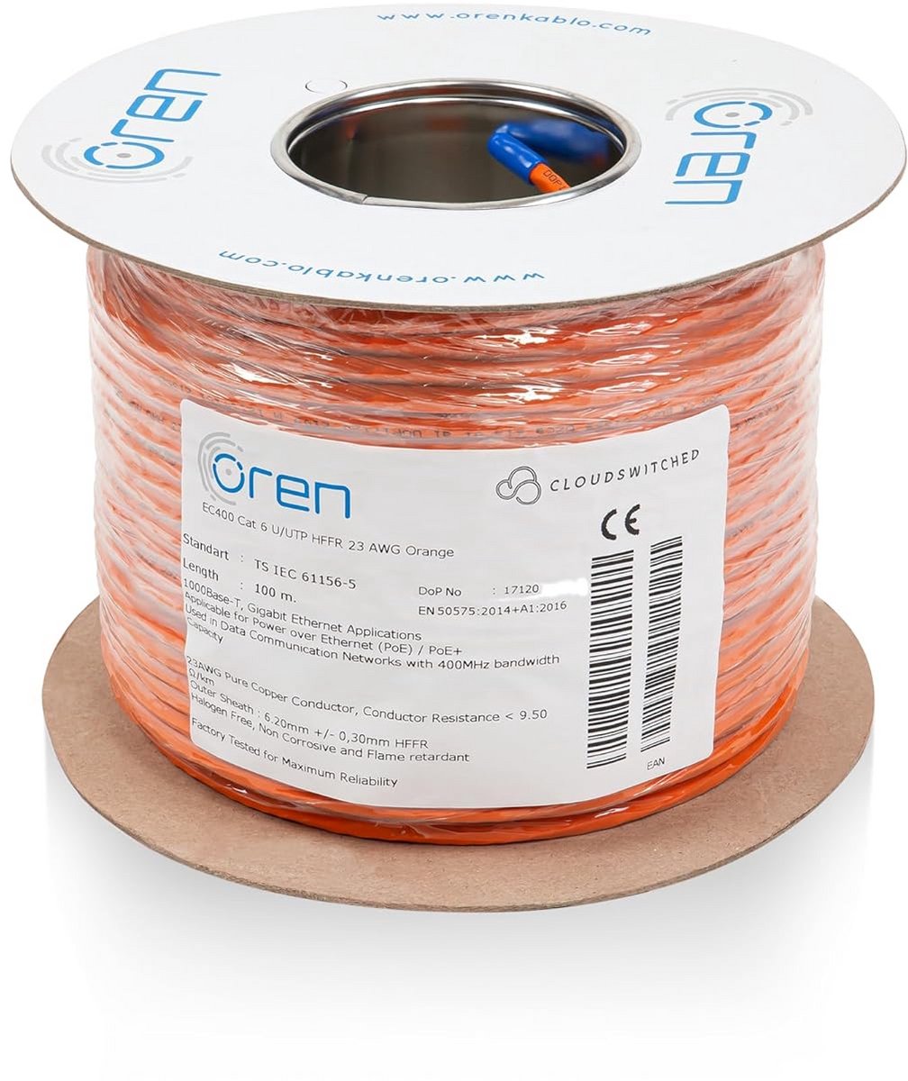 CAT6 U/UTP HFFR Netwerkkabel 100 Meter Oranje B2ca Massief Koper PoE+