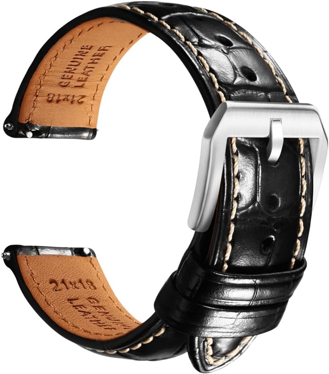 Luxe Leren Horlogeband - Alligator Reliëf - Quick Release Vervangband voor Heren (19mm t-m 22mm)
