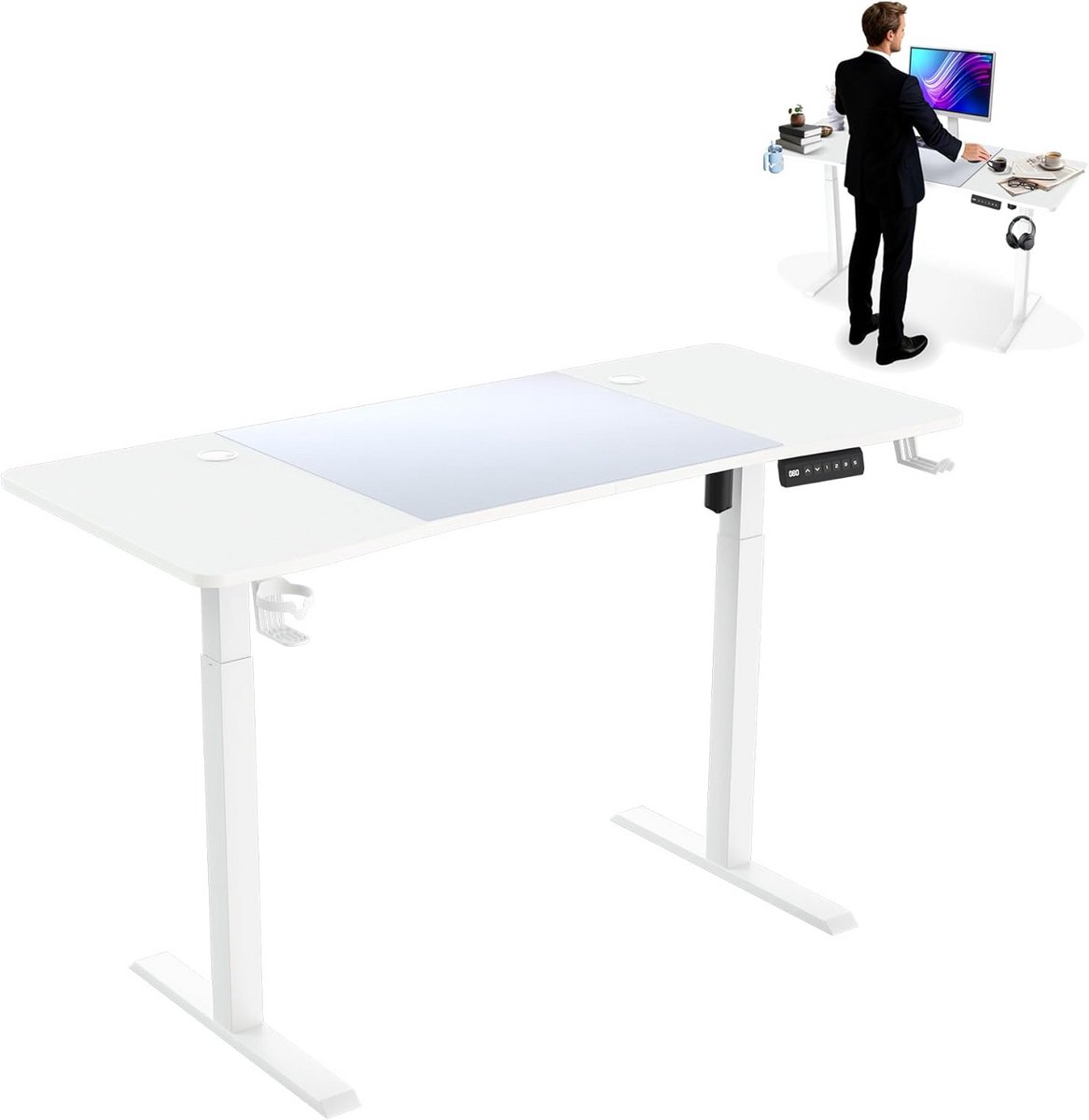 In hoogte verstelbaar bureau 160x60 cm Wit Elektrisch Zit-Sta-Bureau met USB-C