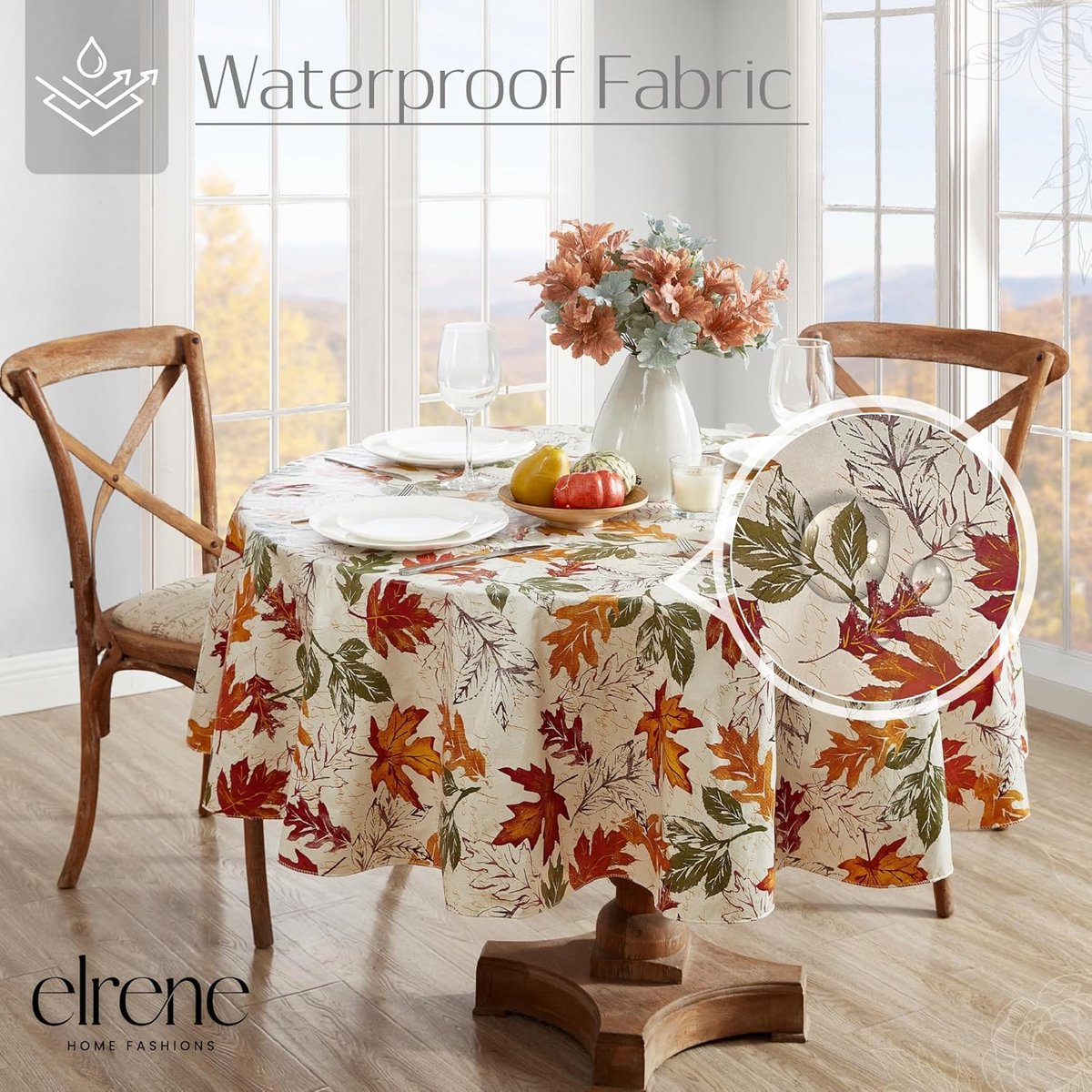 Ovaal Tafelkleed Vinyl Waterafstotend met Flanel Onderkant - Herfst Bladeren Design