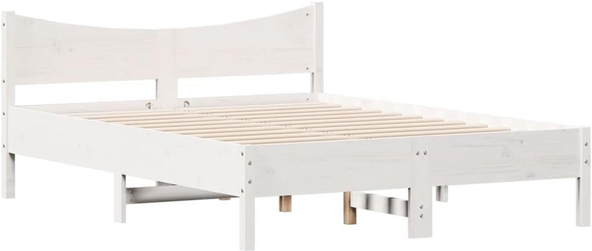 Tweepersoonsbed Houten Frame 140x190 cm Wit Grenenhout