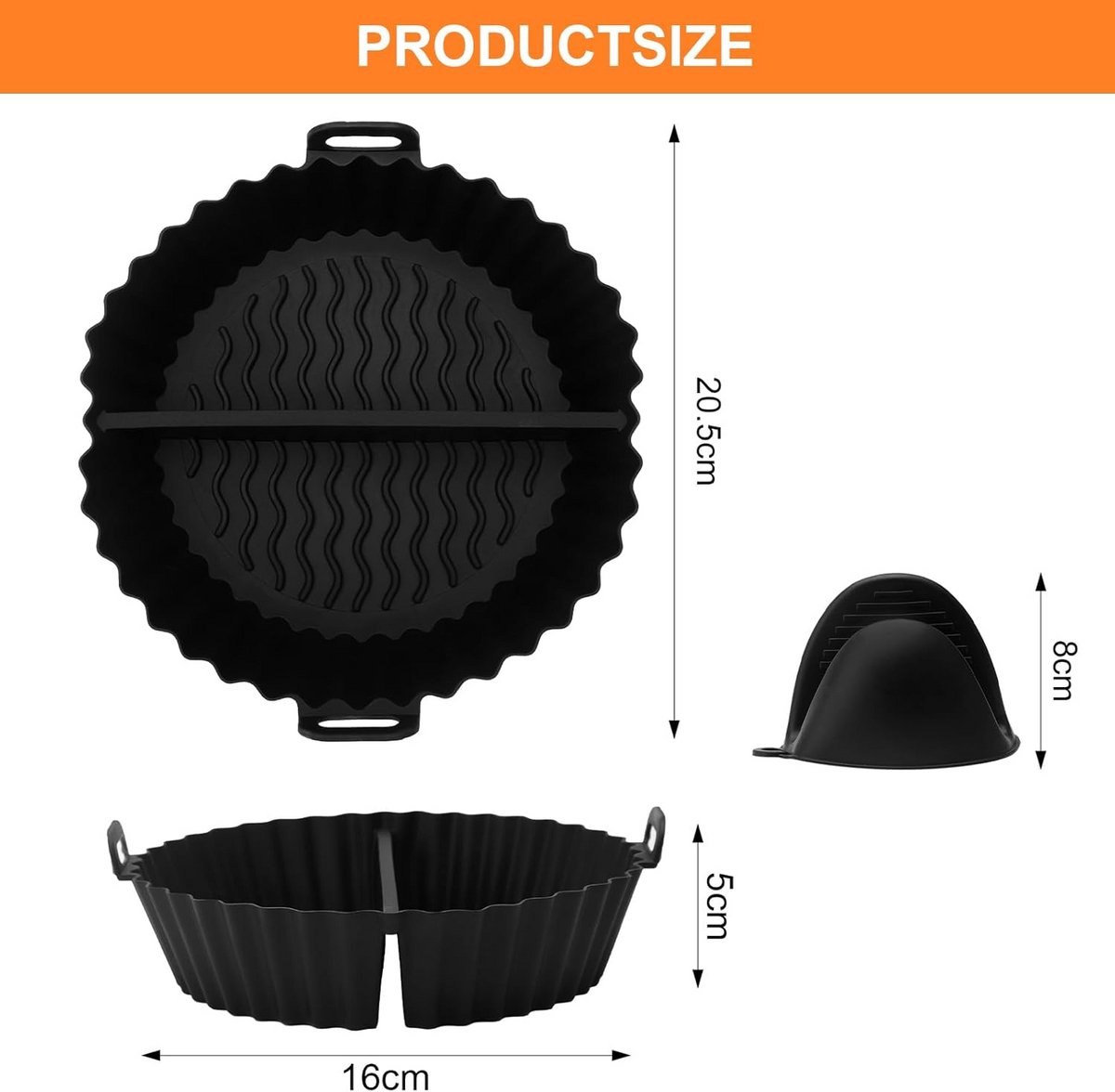 2x Herbruikbare Siliconen Airfryer Bakvormen Zwart voor Oven en Magnetron