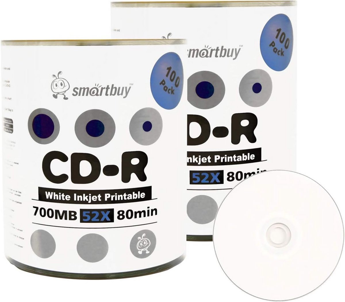 Onbeschreven CD-R Schijven 700MB/80Min, Wit Inkjet Printbaar Oppervlak - 52x Snelheid (200 Stuks)