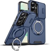 Hoesje Geschikt voor Samsung Galaxy A57 hoesje Blauw - Shock Hybrid Armor Hoes met Kickstand Ring en Camera Bescherming - Geschikt voor MagSafe