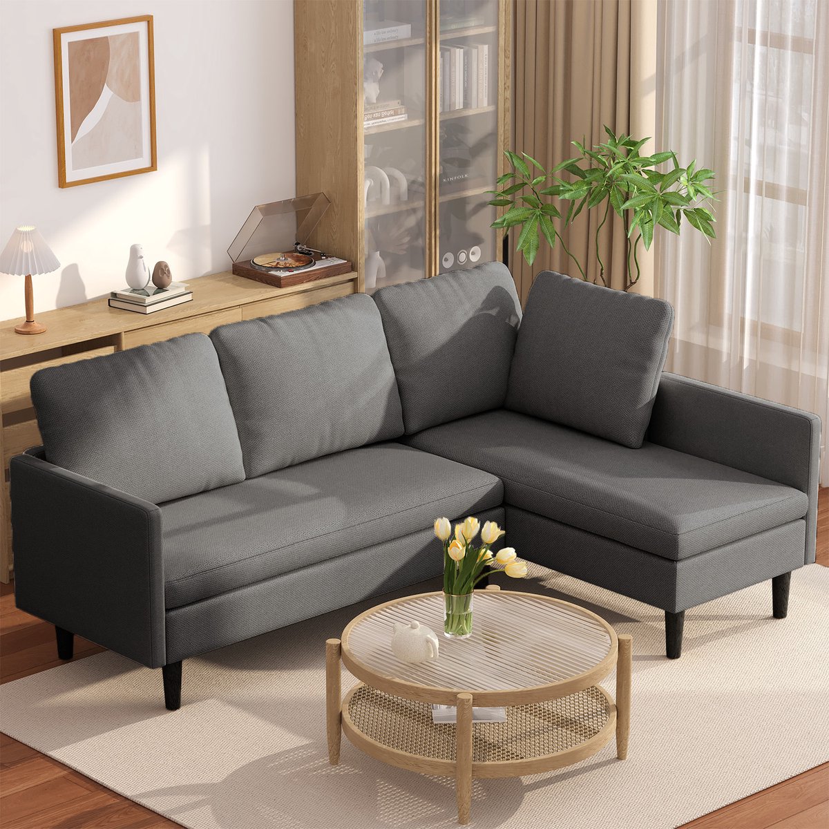 Bealife AR104 Modulaire hoekbank L-vorm – 4-persoons – DIY indeling – Zachte chenille– Voor Woonkamer – Grijs
