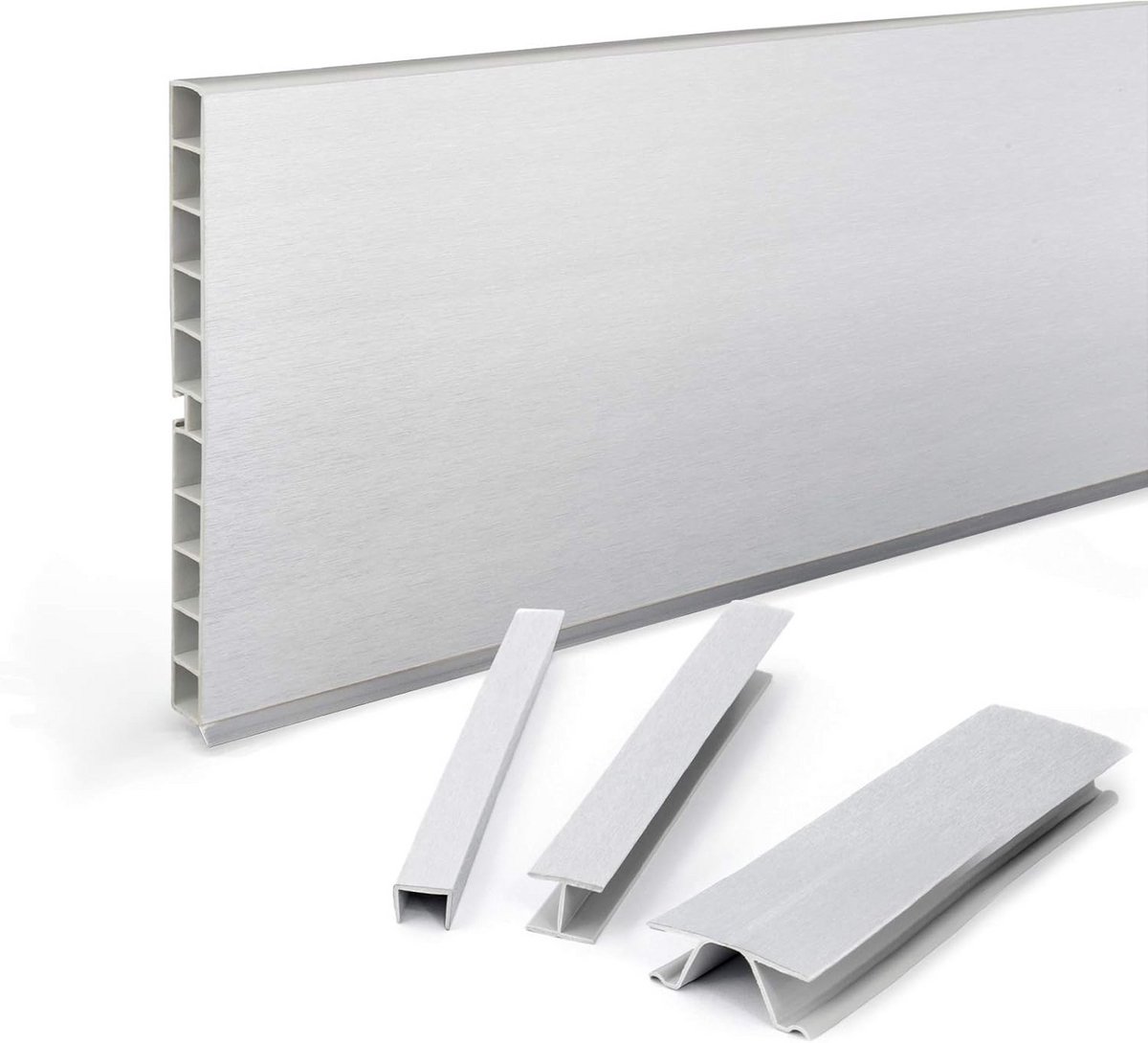 Keukensokkel 1,5m 100mm Hoogte Geborsteld Aluminium Kunststof Plint