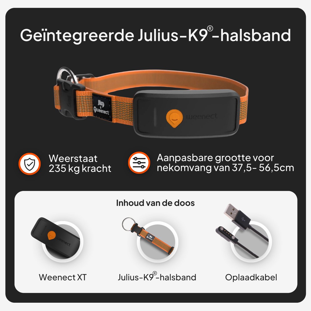 Weenect Dog XT Orange Collar - NIEUWE GPS-hondenhalsband | XL-antenne | Waterdicht | Ultra-duurzame geïntegreerde Julius-K9-halsband | Abonnement vereist | Levenslange garantie thumbnail 4