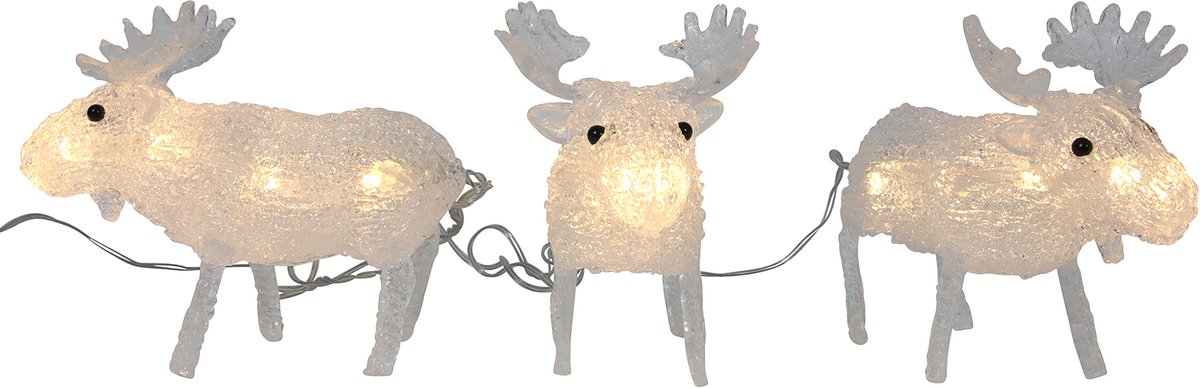 Kerstfiguur LED set 3 elanden acryl 12cm, warm wit