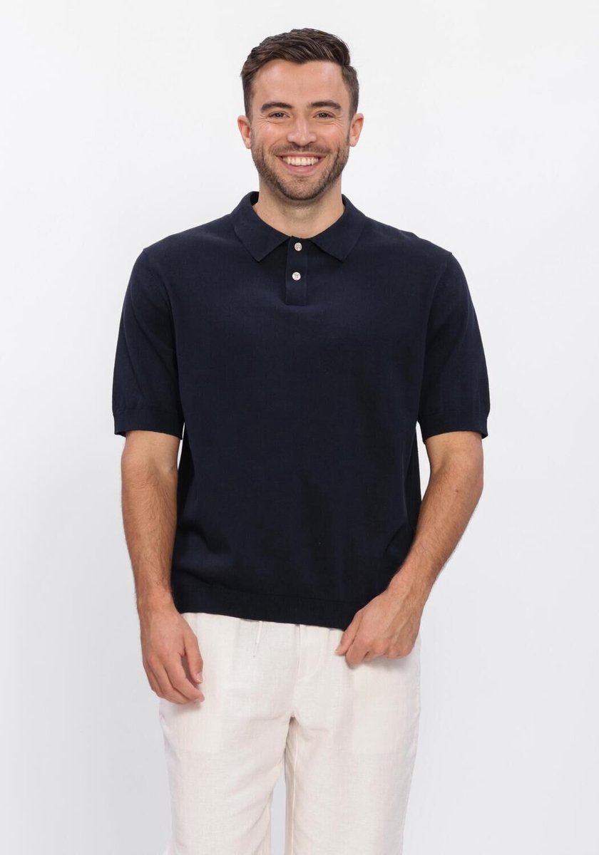 Forét Sea Cotton Linen Ss Polo Heren - Polo shirt - Donkerblauw - Maat S