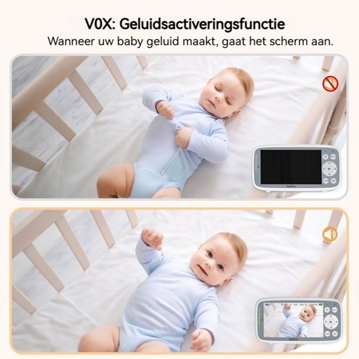 BOIFUN VB616 Babyfoon - Babyfoon met 2 Camera - Groot 4 Inch HD Baby Monitor - Video & Audio - met Slimme Functies - Baby Camera – foto 7