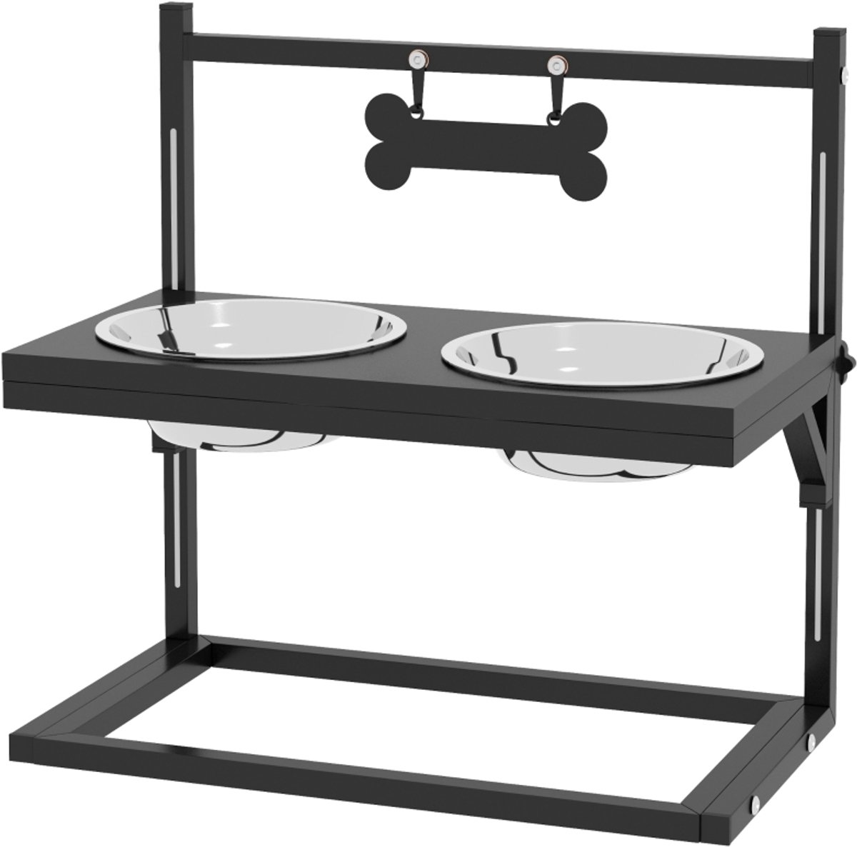 Hondenvoederstation - 2 RVS Kommen 40,5x22x39 cm - Verhoogd - MDF - Zwart/Zilver