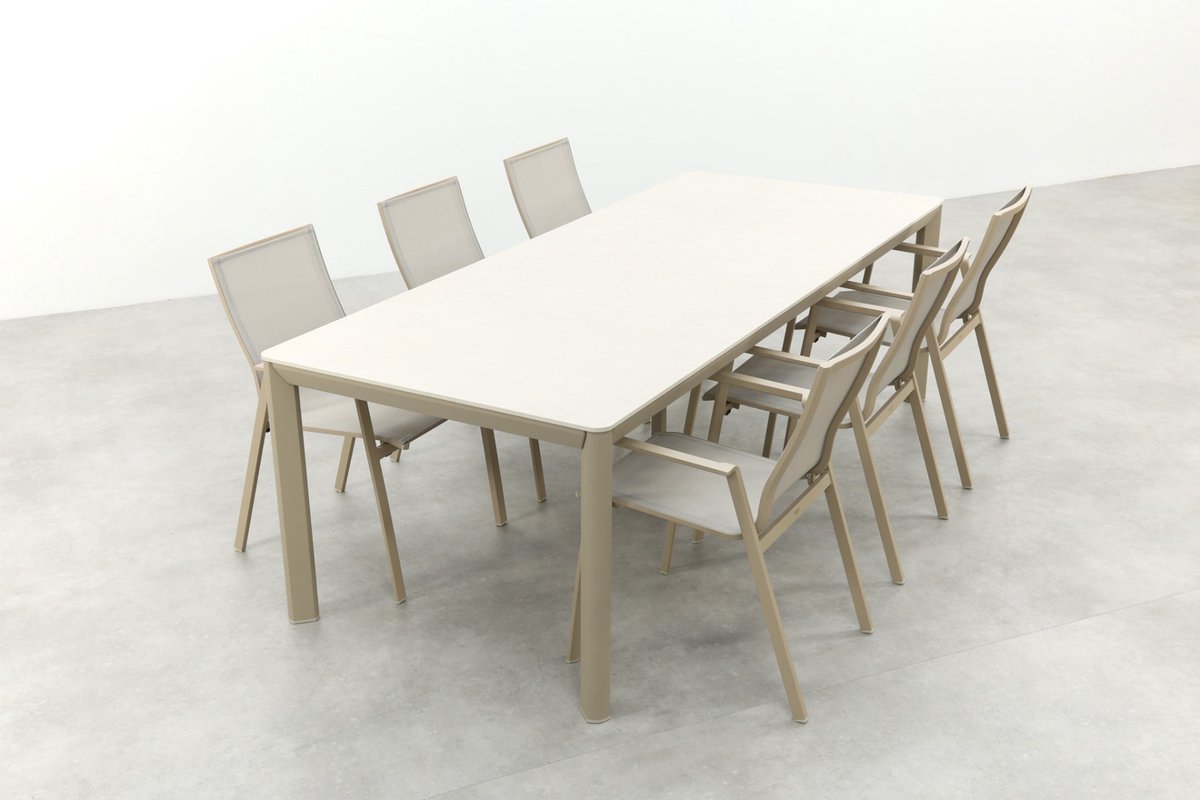 Atmos/Hartman Kyra aluminium tuinset voor 6 personen 240x100 cm. - Latte – foto 2