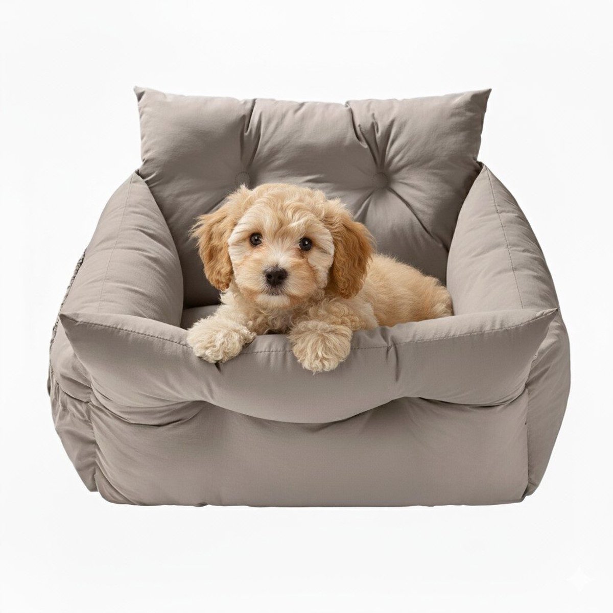Automand Hond - Rome - Autostoel Hond - Honden Reismand - Honden Automand - Comfortabel & Veilig Reizen - Formaat: 50 x 50 x 30 cm - Beige/grijs